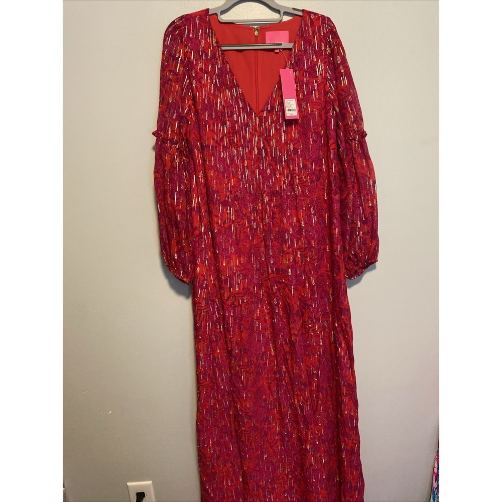 LILLY PULITZER SIZE 8 CLEME MAXI DRESS *SECRET HIDEAWAY* AMARYLLIS RED Sparkly